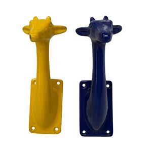 World Market Childrens Giraffe Hooks Set of 2 One Blue & One Yellow Playroom